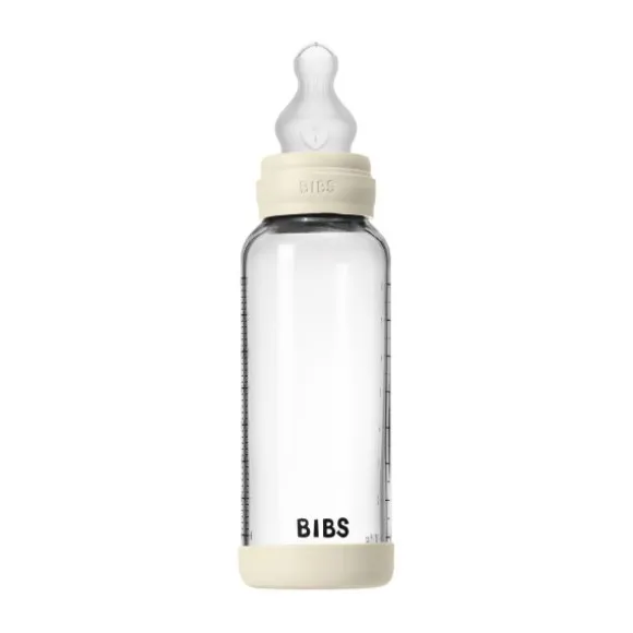 BIBS Fles - Medium Flow - Ronde Speen - 240 ml - Glas/Silicone - Ivory