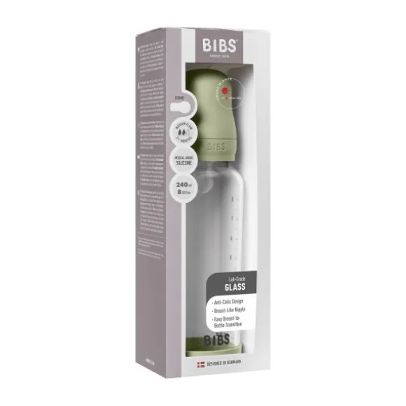 BIBS Fles - Medium Flow - Ronde Speen - 240 ml - Glas/Silicone - Ivory
