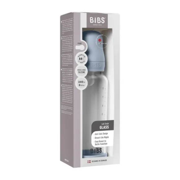 BIBS Fles - Medium Flow - Ronde Speen - 240 ml - Glas/Silicone - Ivory