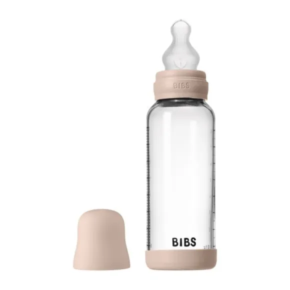 BIBS Fles - Medium Flow - Ronde Speen - 240 ml - Glas/Silicone - Ivory
