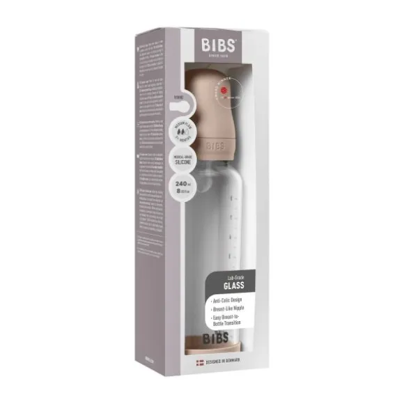 BIBS Fles - Medium Flow - Ronde Speen - 240 ml - Glas/Silicone - Ivory