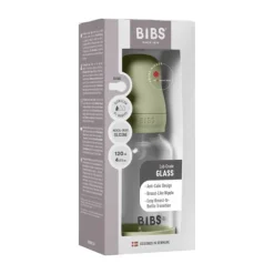 BIBS Fles - Slow Flow - Ronde Speen - 120 ml - Glas/Silicone - Baby Blue