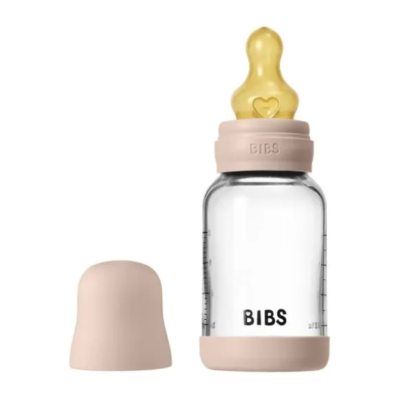 BIBS Fles - Slow Flow - Ronde Speen - 120 ml - Glas/Latex - Baby Blue