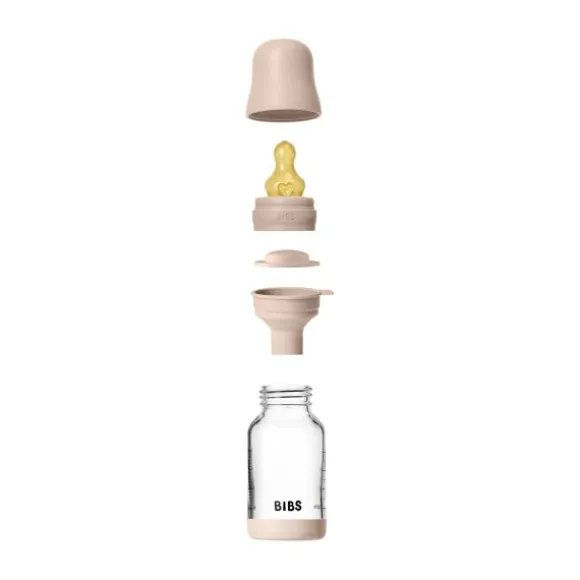BIBS Fles - Slow Flow - Ronde Speen - 120 ml - Glas/Latex - Baby Blue