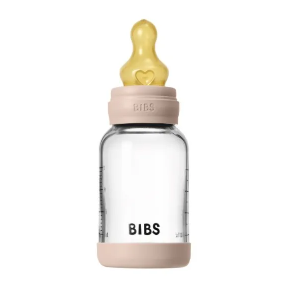 BIBS Fles - Slow Flow - Ronde Speen - 120 ml - Glas/Latex - Baby Blue