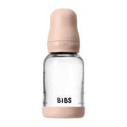 BIBS Fles - Slow Flow - Ronde Speen - 120 ml - Glas/Latex - Baby Blue