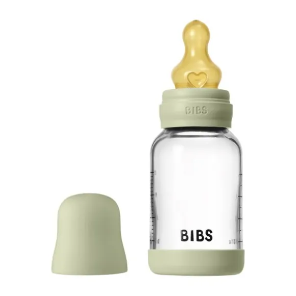 BIBS Fles - Slow Flow - Ronde Speen - 120 ml - Glas/Latex - Baby Blue