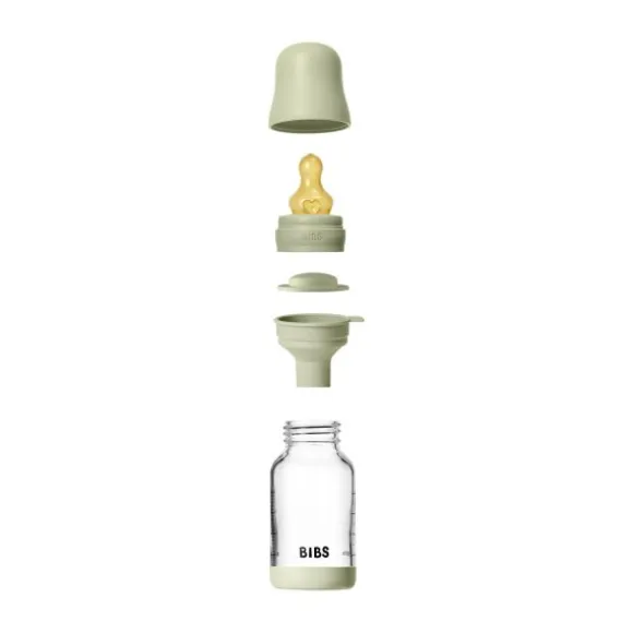 BIBS Fles - Slow Flow - Ronde Speen - 120 ml - Glas/Latex - Baby Blue
