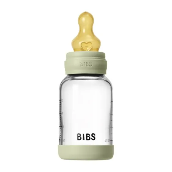 BIBS Fles - Slow Flow - Ronde Speen - 120 ml - Glas/Latex - Baby Blue