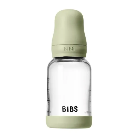 BIBS Fles - Slow Flow - Ronde Speen - 120 ml - Glas/Latex - Baby Blue