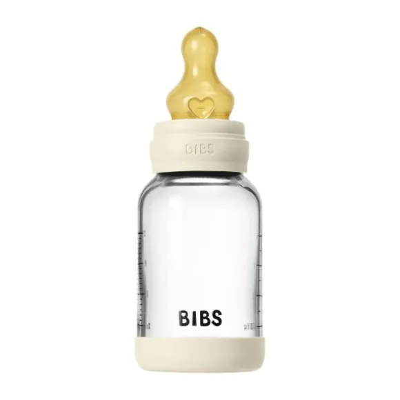 BIBS Fles - Slow Flow - Ronde Speen - 120 ml - Glas/Latex - Baby Blue