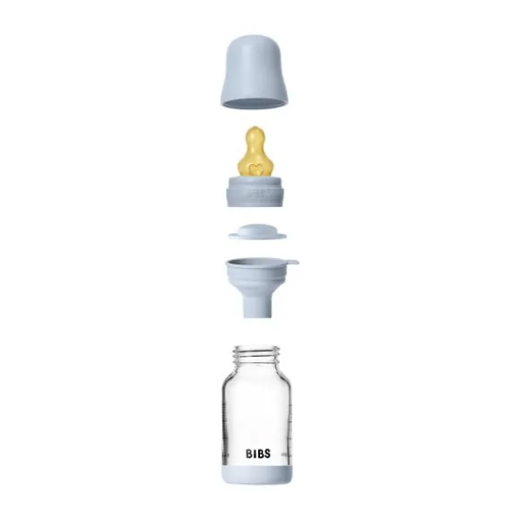 BIBS Fles - Slow Flow - Ronde Speen - 120 ml - Glas/Latex - Baby Blue