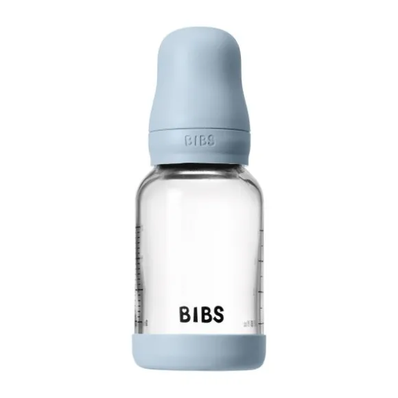 BIBS Fles - Slow Flow - Ronde Speen - 120 ml - Glas/Latex - Baby Blue