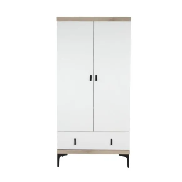 Interbaby Ledikant 60 x 120 - Commode 3 Laden - Hanglegkast 2-Deurs Strips Wit