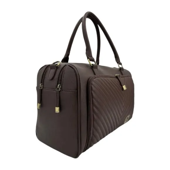Isoki Double Zip Satchel Quilted Chocolate