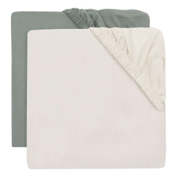 Jollein Hoeslaken Jersey - 40/50x80/90 cm - 2 Stuks - Sea Green/Ivory
