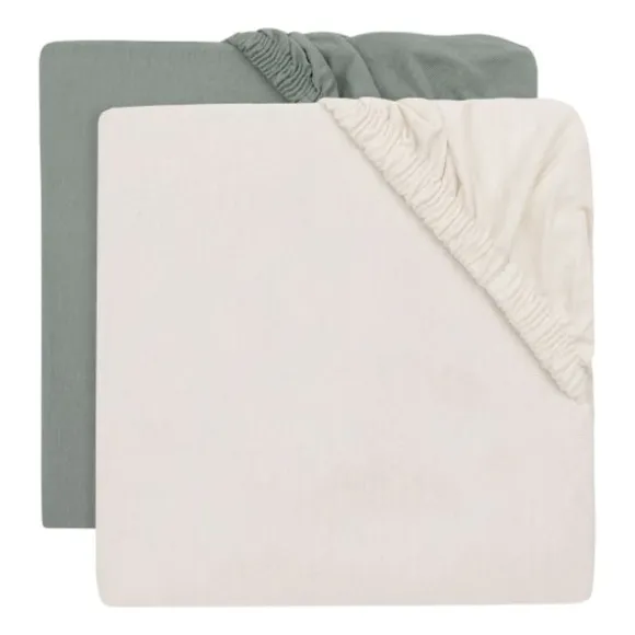 Jollein Hoeslaken Jersey - 40/50x80/90 cm - 2 Stuks - Sea Green/Ivory