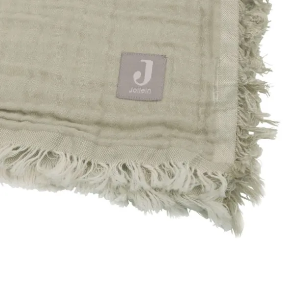 Jollein Ledikantdeken Fringe Olive Green / Ivory GOTS 120 x 120 cm