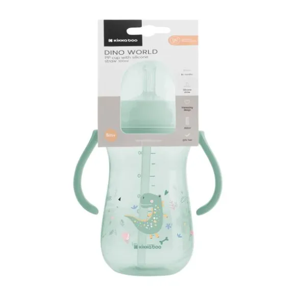 Kikkaboo Dino Wereld Beker Met Siliconen Rietje - 300ml - Blauw