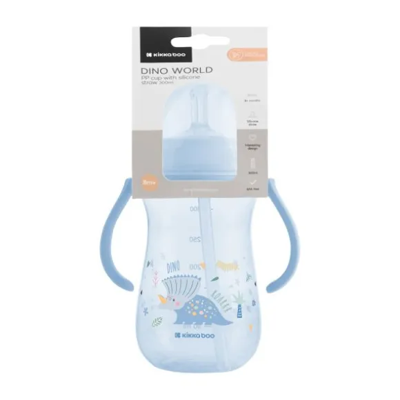 Kikkaboo Dino Wereld Beker Met Siliconen Rietje - 300ml - Blauw