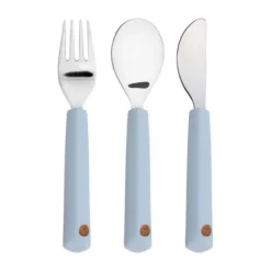 Lässig Bestek With Silicone Handle Happy Rascals Smile Sky Blue 3pcs