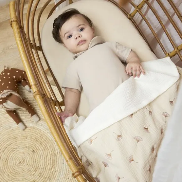 Meyco Baby Gingko Wiegdeken - 75 x 100 cm - Pre-Washed hydrofiel - Soft Sand