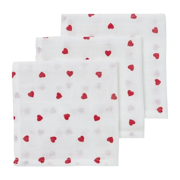 Meyco Baby Monddoekjes Hydrofiel Sweet Heart Red 30 x 30 cm 3-Pack