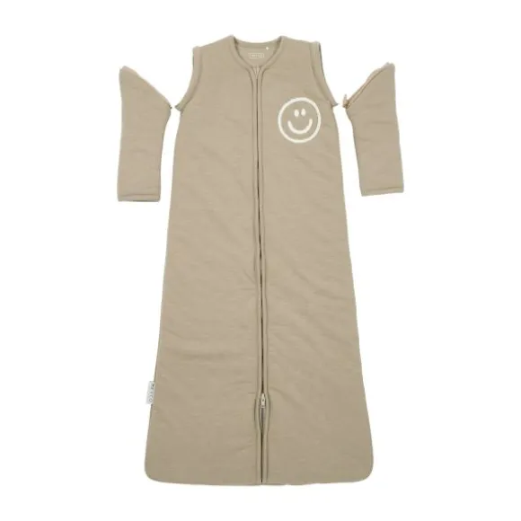 Meyco Baby Slaapzak Met Afritsbare Mouwen Slub Met Smile Applicatie Taupe / Offwhite 90 cm