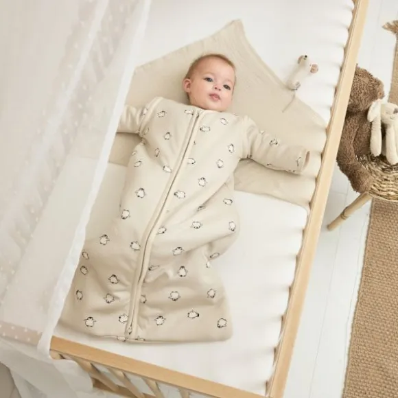 Meyco Baby Slaapzak Met Afritsbare Mouwen Penguin Soft Sand 70 cm