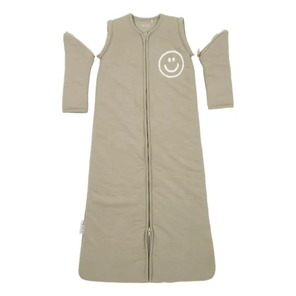 Meyco Baby Slaapzak Met Afritsbare Mouwen Slub Met Smile Applicatie Taupe / Offwhite 70 cm