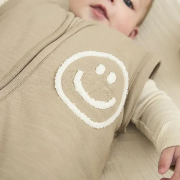 Meyco Baby Slaapzak Met Afritsbare Mouwen Slub Met Smile Applicatie Taupe / Offwhite 70 cm