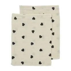 Meyco Baby Washandjes - Sweet Heart - 2-pack - Soft Sand/Black - 20x17 cm