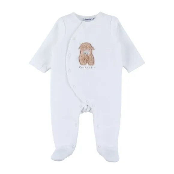 Noukie's F&O Pyjama Met Borduursel - 00 Mnd - Velours - Wit