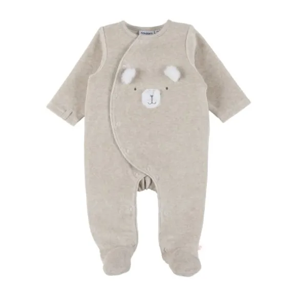 Noukie's F&O Pyjama Met Borduursel - 00 Mnd - Velours - Beige