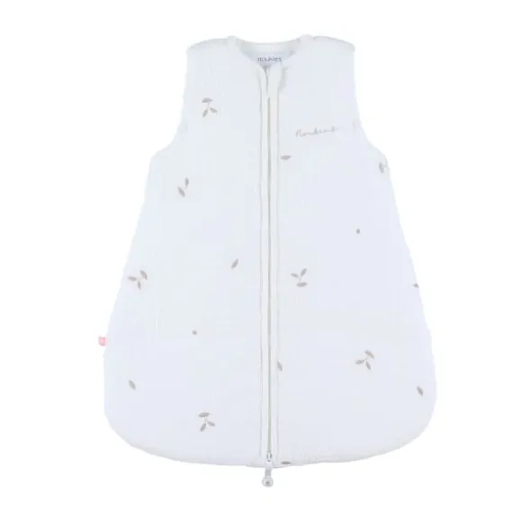Noukie's F&O Slaapzak Met Borduursel - Maat 50 cm - Gewatteerde Mousseline - Wit