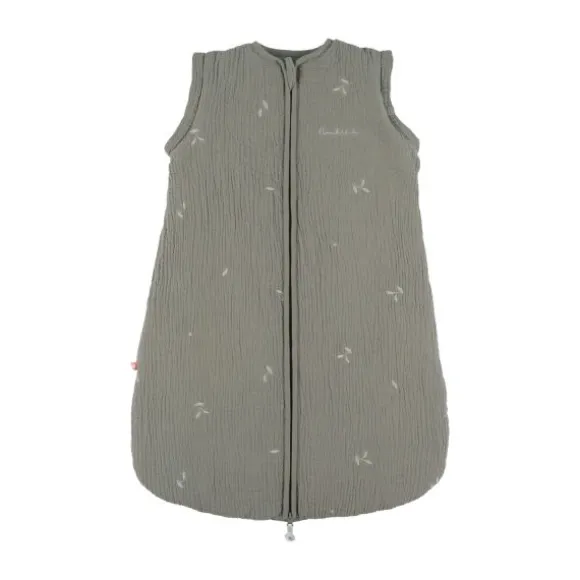 Noukie's F&O Slaapzak Met Borduursel - Maat 70 cm - Gewatteerde Mousseline - Kaki