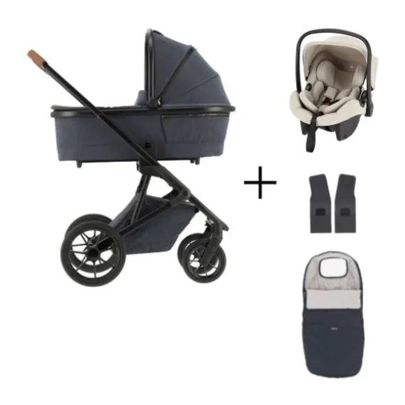 Qute Q-Rider Plus Kinderwagen - Denim Blue | Kidsriver Curve Autostoel - Black