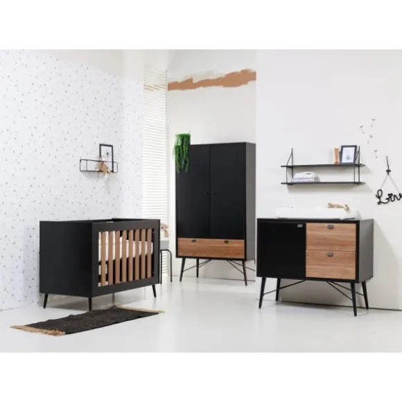 TWF Ledikant 60x120 - Commode - Hanglegkast 2-deurs Retro Black