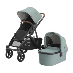 UPPAbaby Kinderwagen 2-in-1 Vista V3 Dillan Stone Blue Met Carbon Frame En Sand Leather