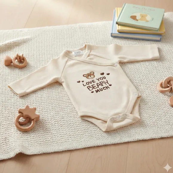 VIB Love You BEARY Much Overslag Romper - 0-3 Mnd - Beige