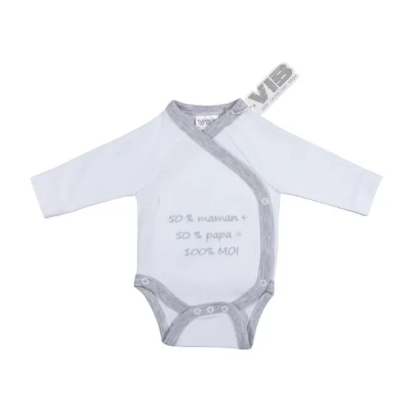 VIB Romper - 50% maman + 50% papa = 100% moi - Wit/Grijs