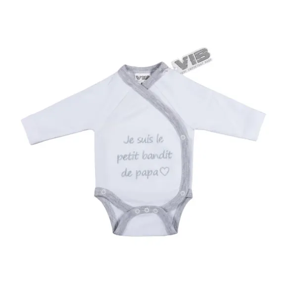 VIB Romper - Je suis le petit bandit de papa - Wit/Grijs